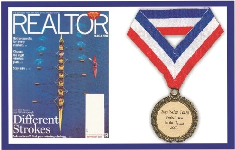 Award and the cover of Realtor Magazine featuring the Top 100 Home Sales Realtor in the Nation accolade.